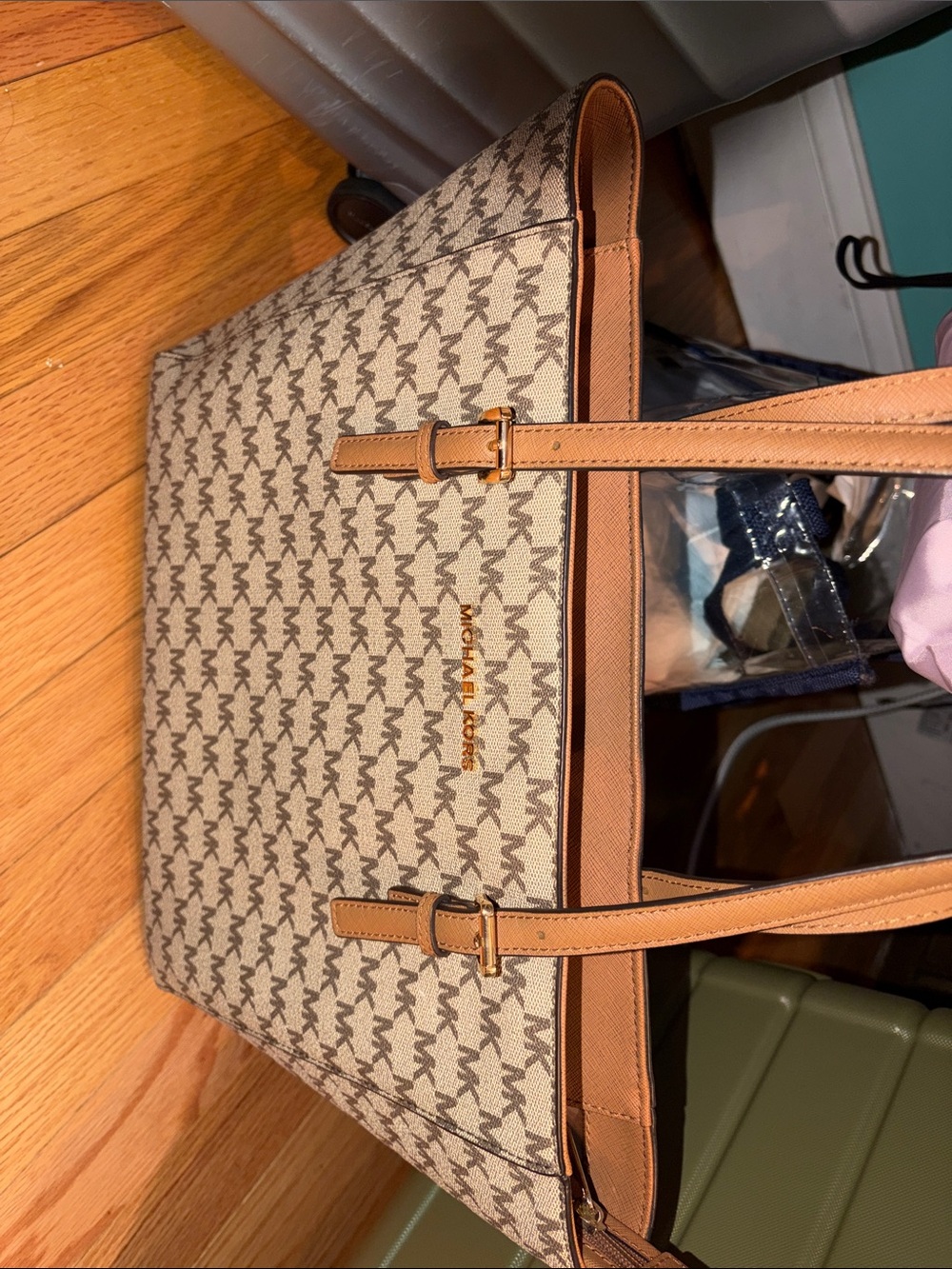 Michael Kors Beige & Tan Signature Logo Tote